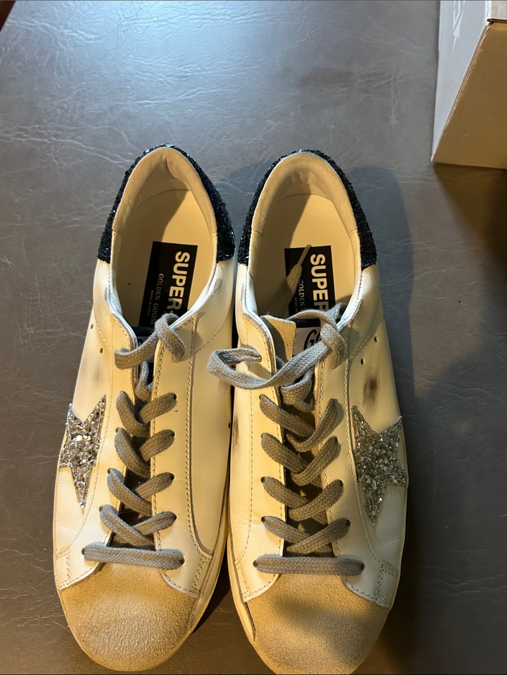Golden Goose Women’s White Sneakers with Silver Glitter Star